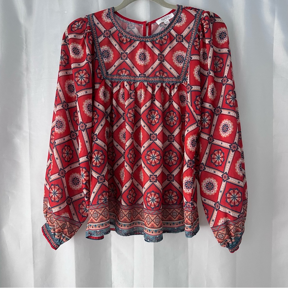 Avara Boho Medallion Print Blouse — Size Small